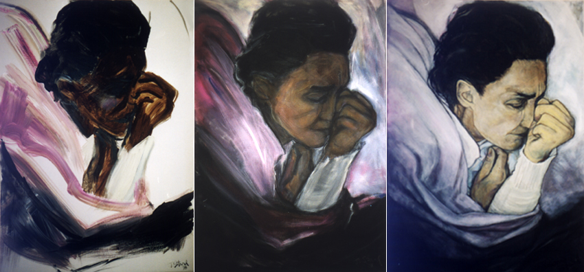 Tote Mutter<br>Portrait in drei Malphasen<br><br>1998<br>Acryl / Leinen<br>3 Bilder à 100 x 70